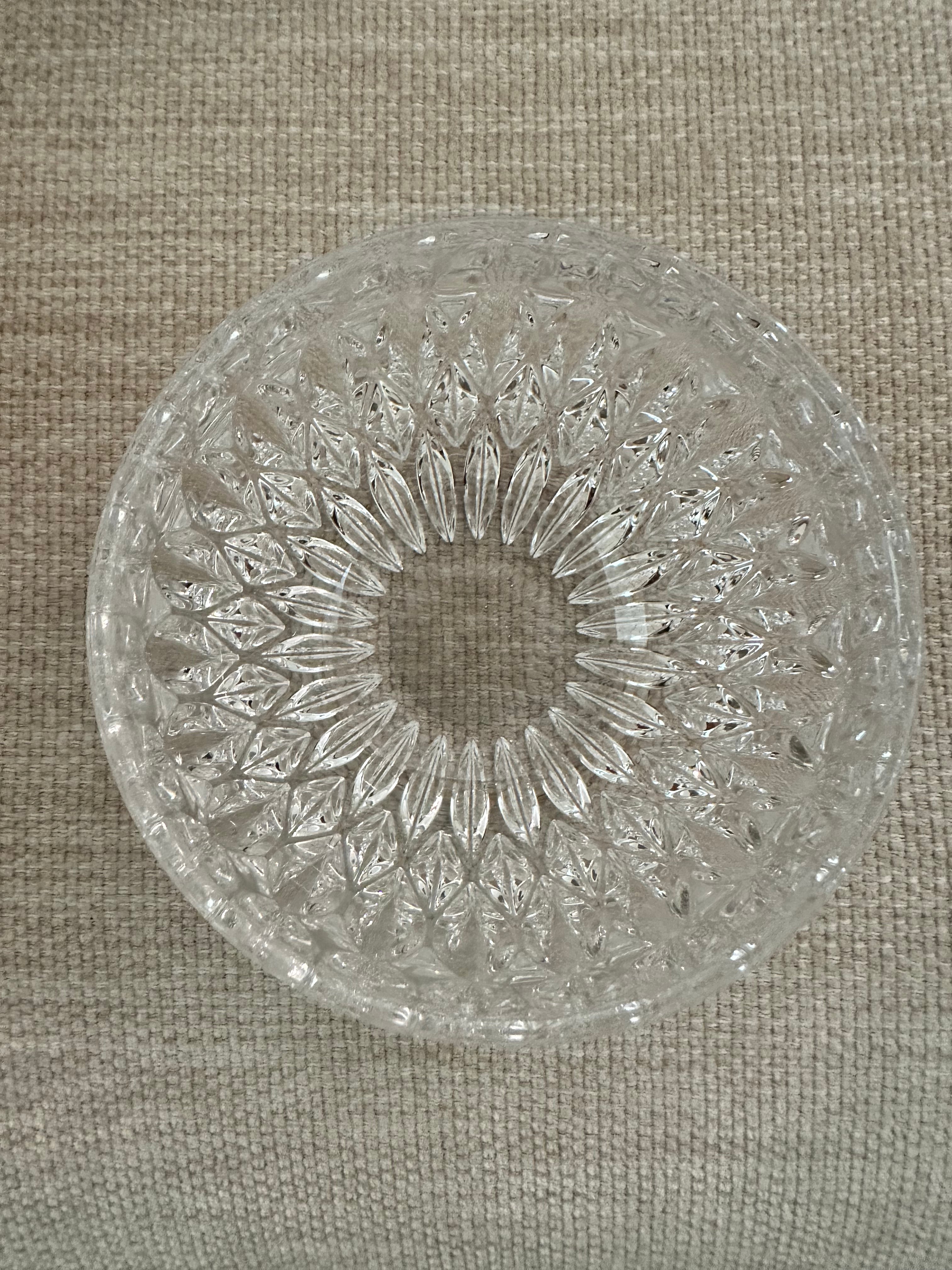 Bottom view showing the Gorham cut crystal pattern on the base.