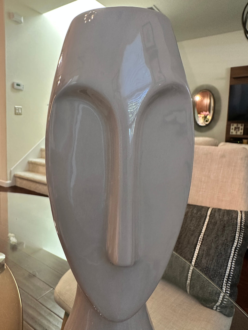 Pier 1 Glossy Taupe Ceramic Abstract Face Vase | Modern Sculptural Decor