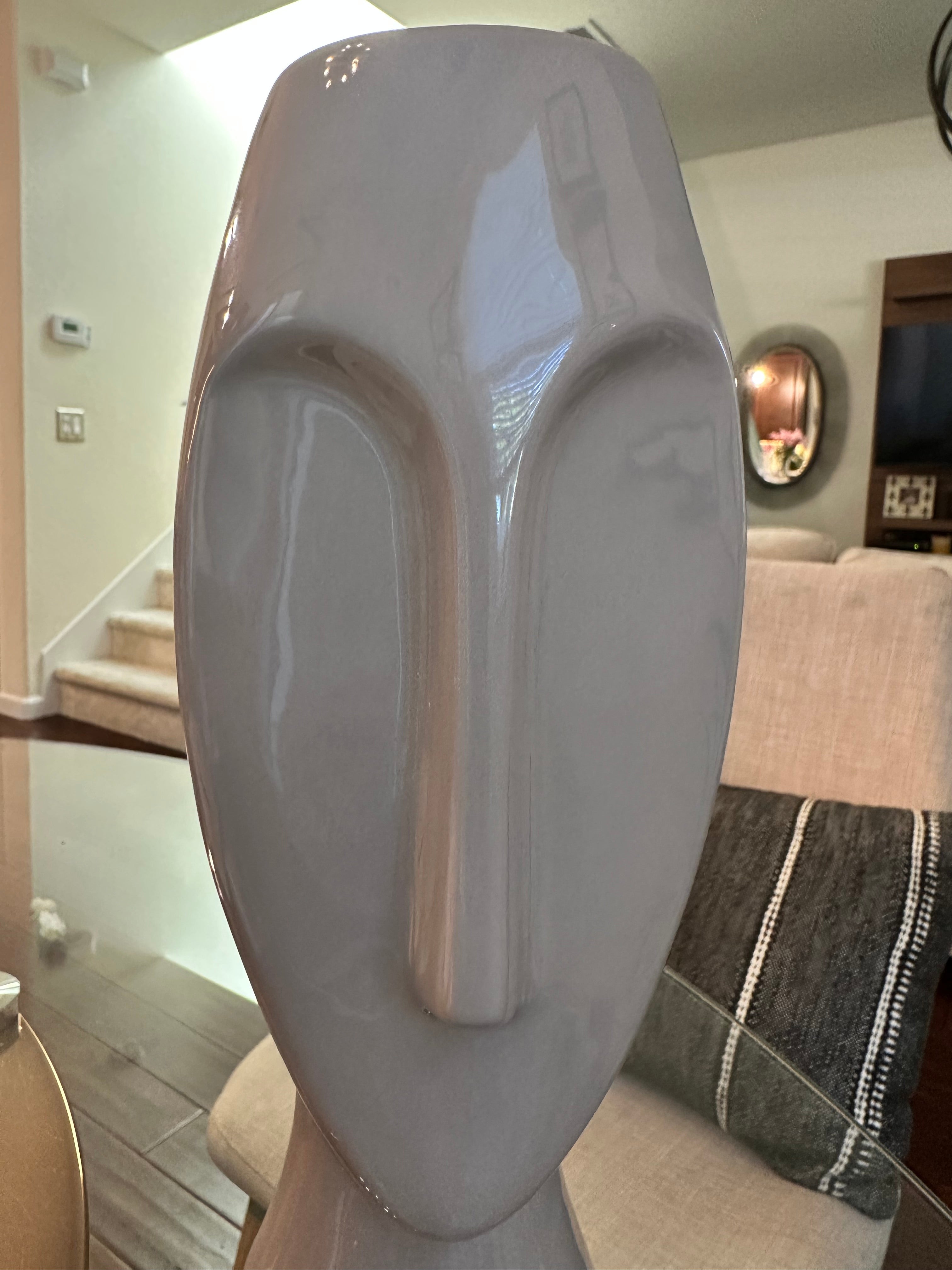 Pier 1 Glossy Taupe Ceramic Abstract Face Vase | Modern Sculptural Decor