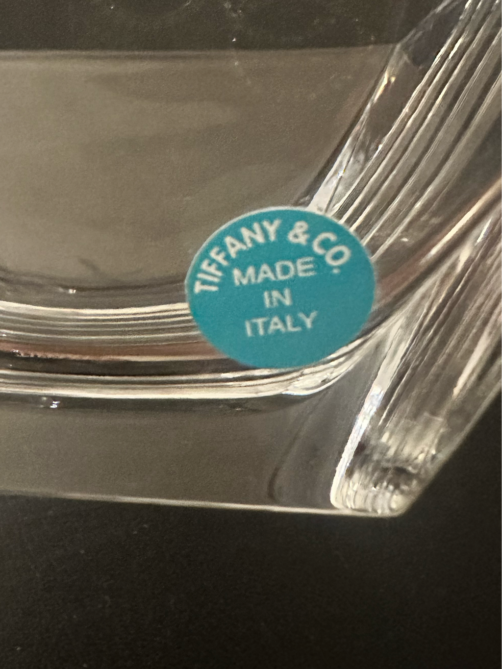 Tiffany Metropolis Crystal Square Bowl, Made in Italy, Circa 1999
