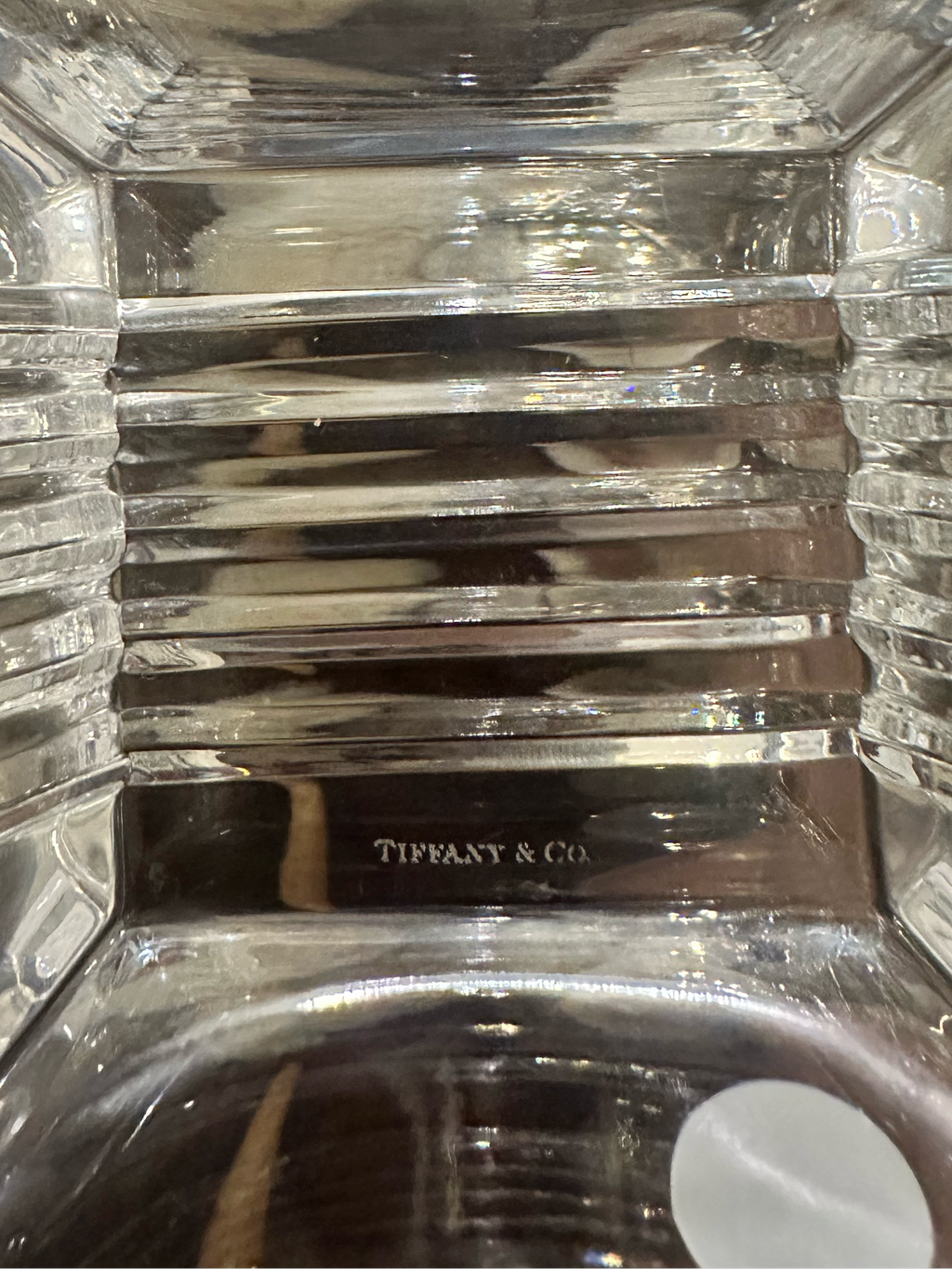 Tiffany Metropolis Crystal Square Bowl, Made in Italy, Circa 1999