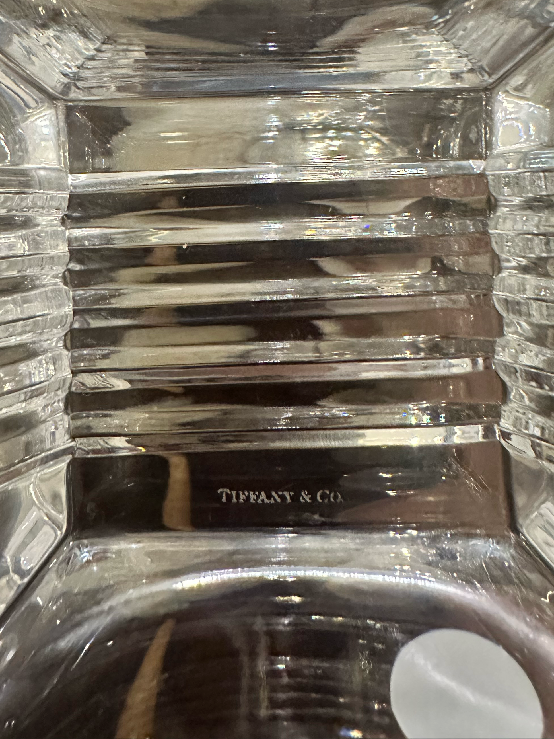 Tiffany Metropolis Crystal Square Bowl, Made in Italy, Circa 1999