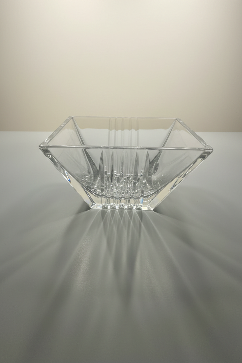 Tiffany Metropolis Crystal Square Bowl, Made in Italy, Circa 1999