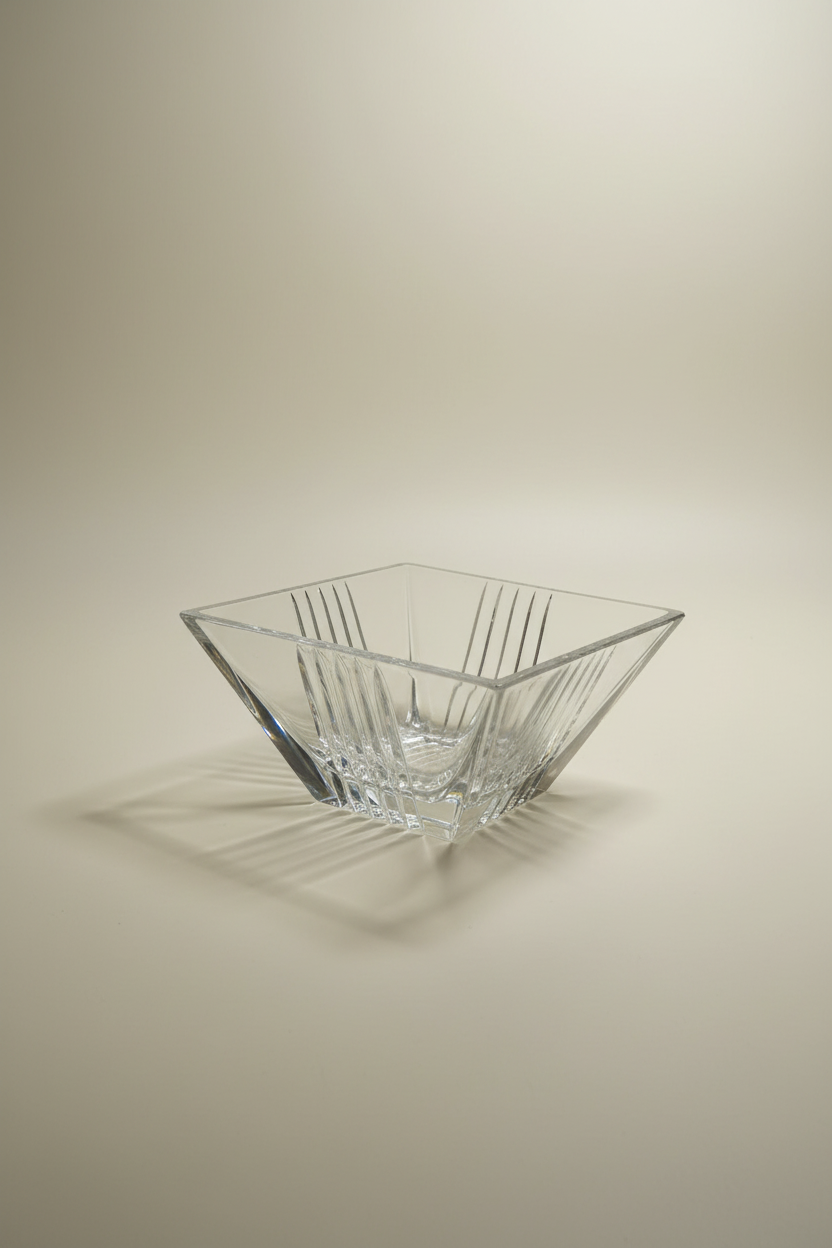 Tiffany Metropolis Crystal Square Bowl, Made in Italy, Circa 1999