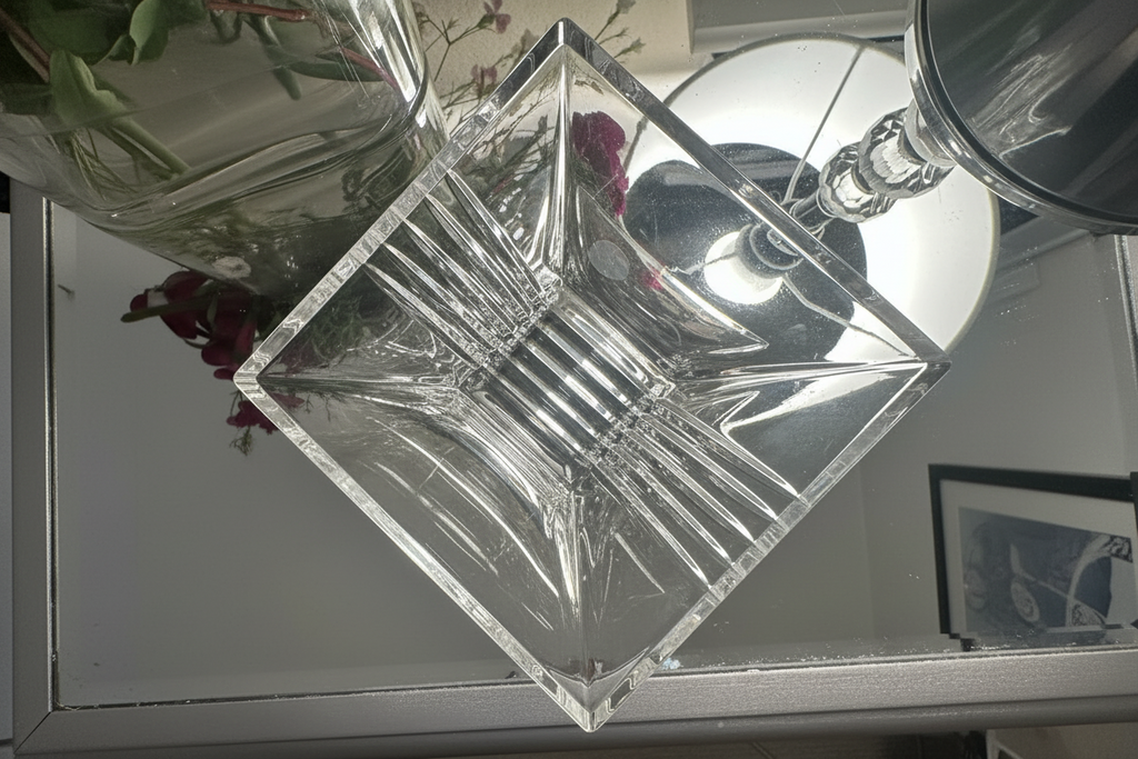 Tiffany Metropolis Crystal Square Bowl, Made in Italy, Circa 1999