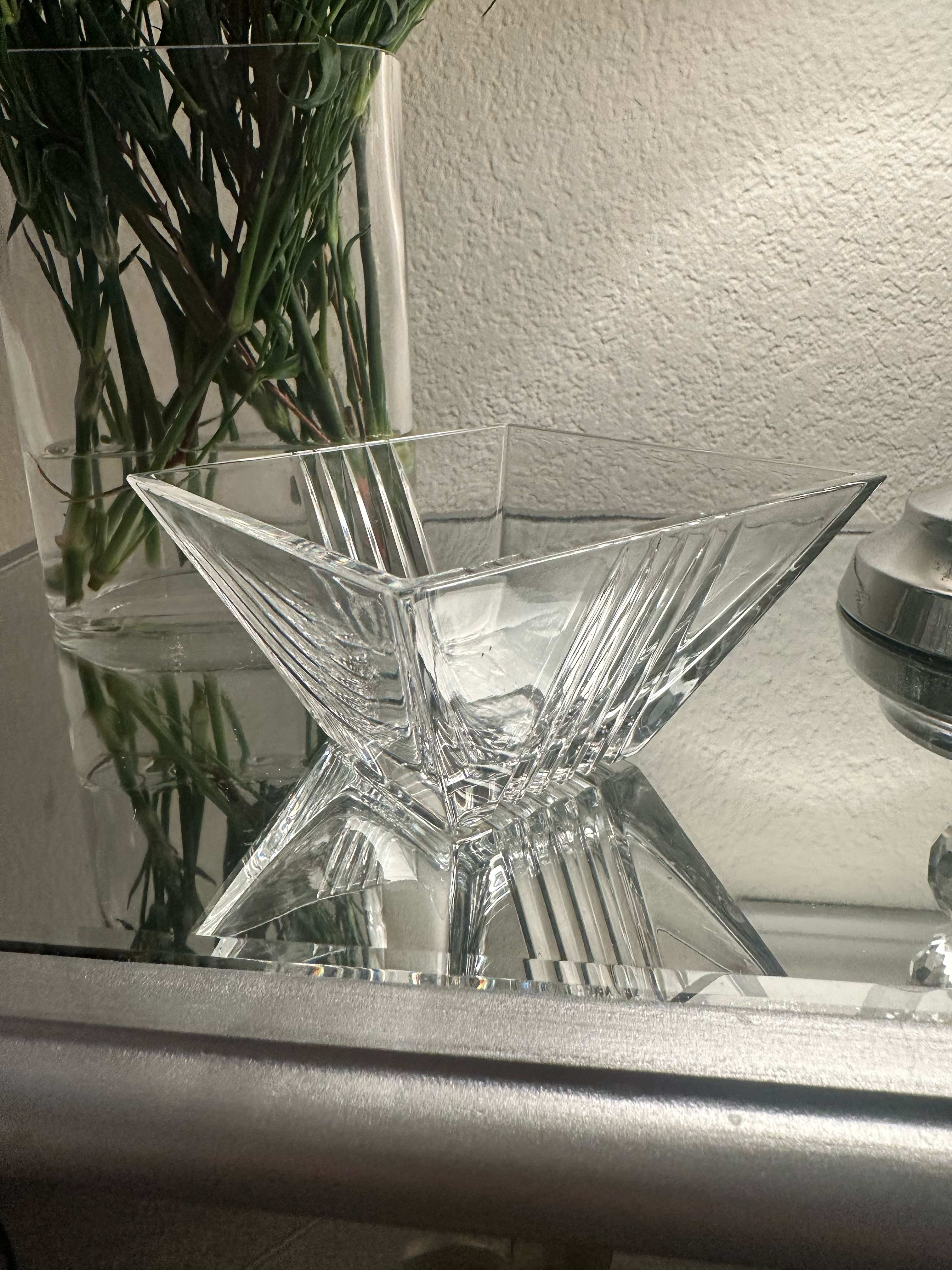 Tiffany Metropolis Crystal Square Bowl, Made in Italy, Circa 1999
